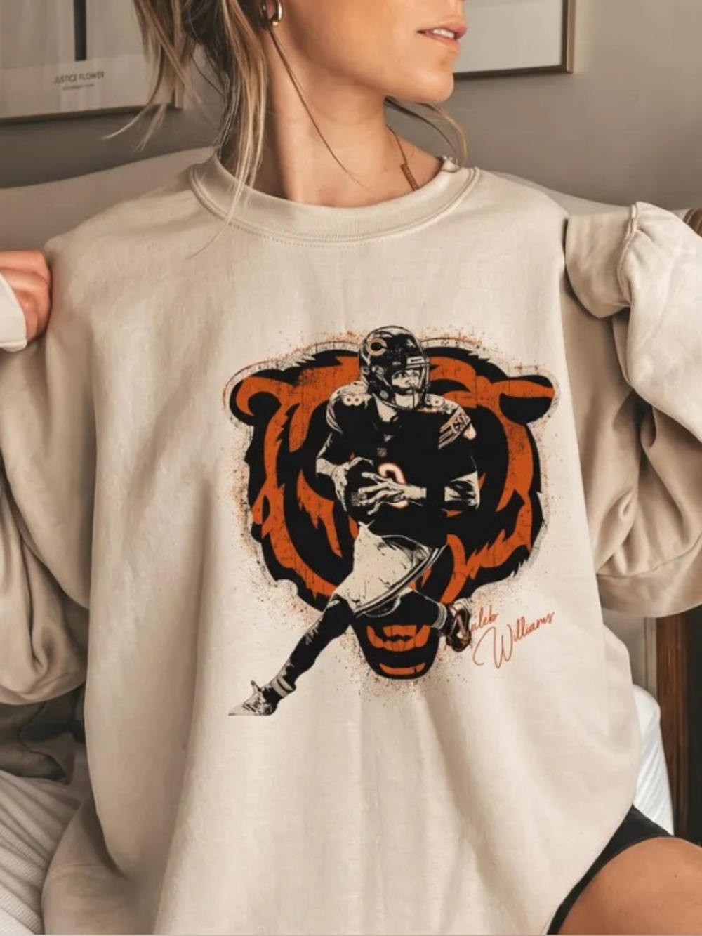 Caleb Williams Vintage Bear Graphic Sweatshirt, Chicago Football Fan Sweatshirt